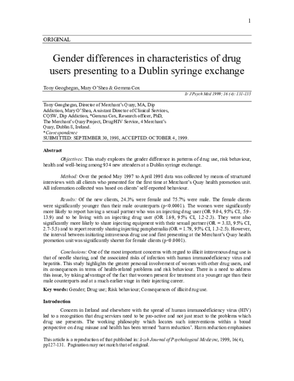 (PDF) Gender differences in characteristics of drug users presenting to ...