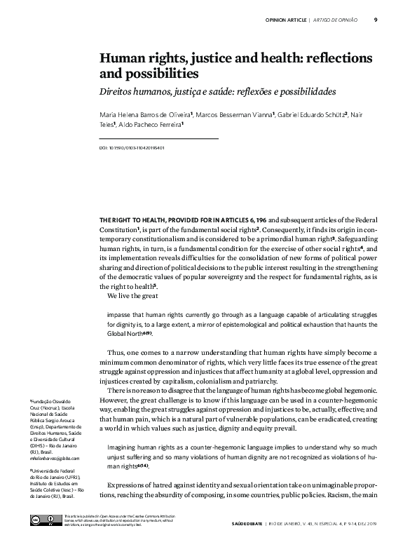 (PDF) Human rights, justice and health: reflections and possibilities