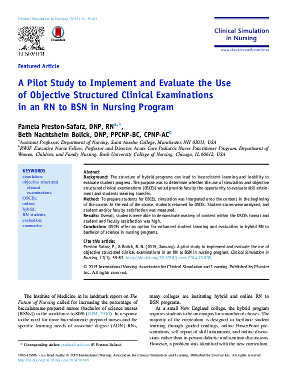(PDF) A Pilot Study to Implement and Evaluate the Use of Objective ...