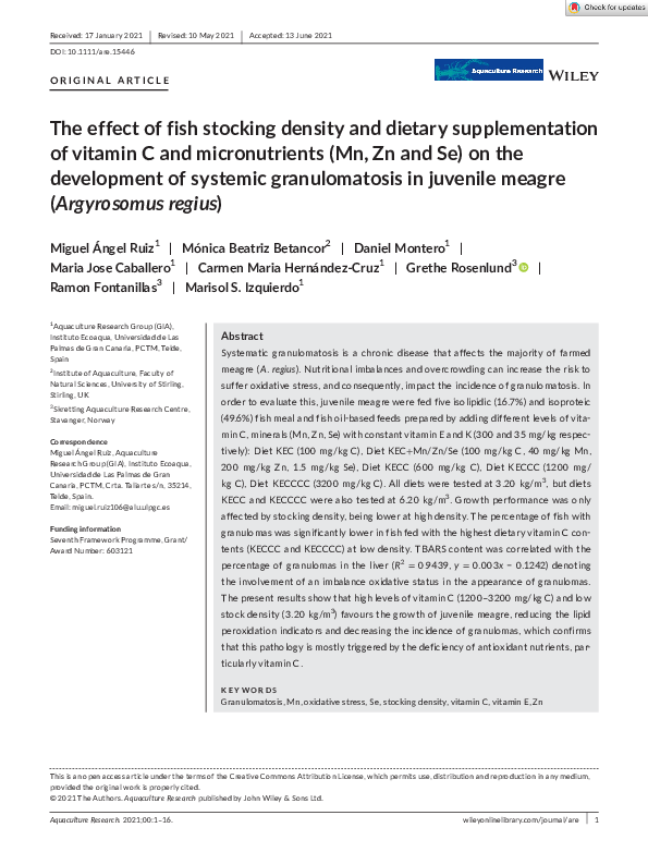 (PDF) The effect of fish stocking density and dietary supplementation ...