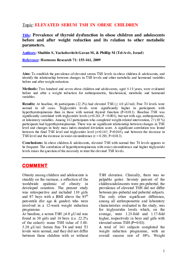 (PDF) Prevalence of Thyroid Dysfunction in Obese Children and ...