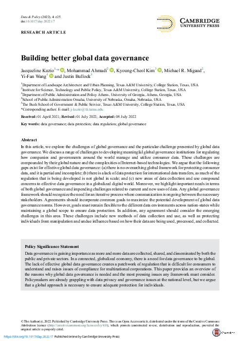 (PDF) Building better global data governance