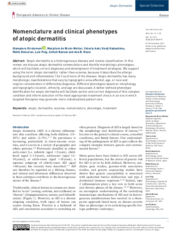 (PDF) Nomenclature and clinical phenotypes of atopic dermatitis M