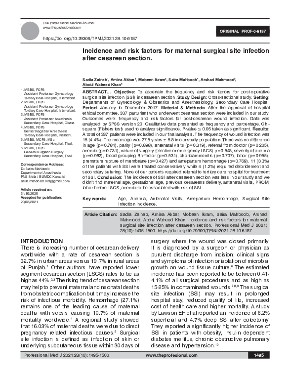 (PDF) Incidence and risk factors for maternal surgical site infection ...
