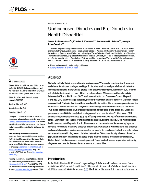 (PDF) Undiagnosed Diabetes and Pre-Diabetes in Health Disparities