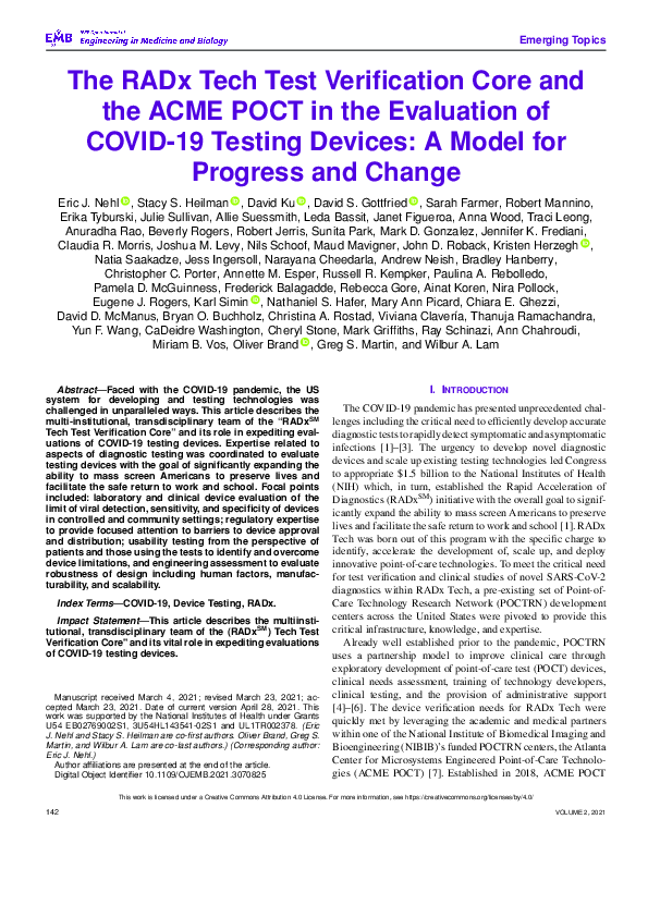 (PDF) The RADx Tech Test Verification Core and the ACME POCT in the ...