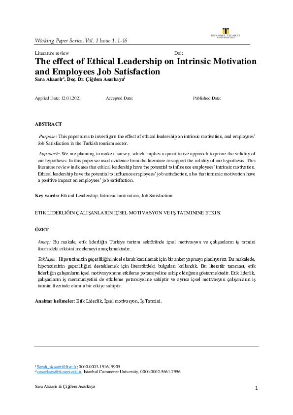 (PDF) The effect of Ethical Leadership on Intrinsic Motivation and ...