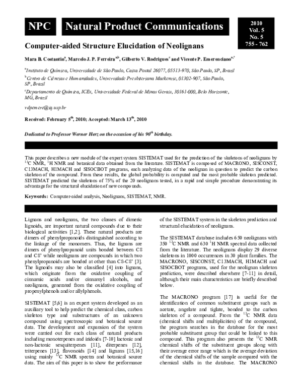 (PDF) Computer-aided Structure Elucidation of Neolignans | Gilberto ...