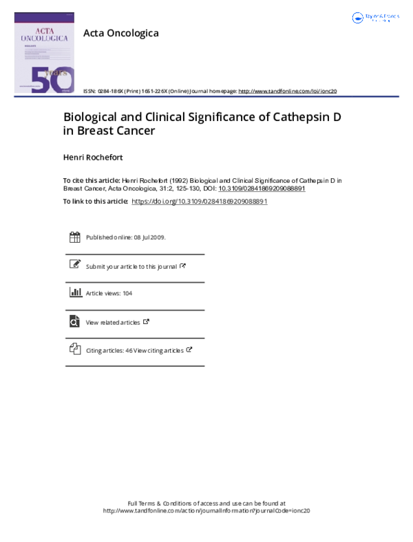 (PDF) Biological and Clinical Significance of Cathepsin D in Breast Cancer