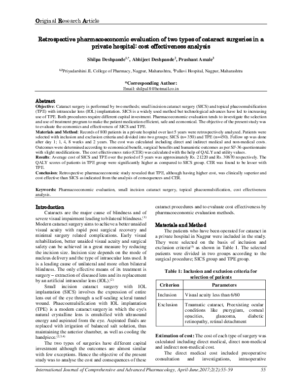 (PDF) Retrospective pharmacoeconomic evaluation of two types of cataract surgeries in a private