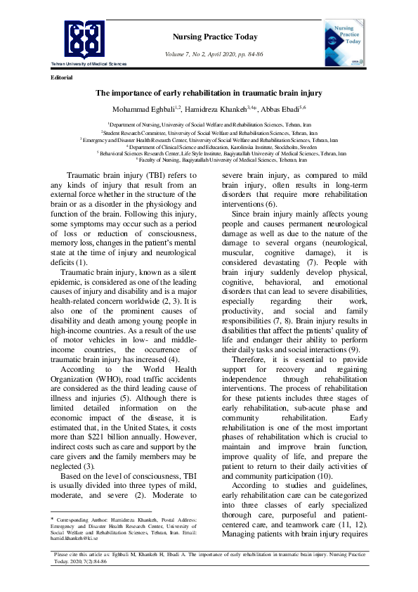 (PDF) The importance of early rehabilitation in traumatic brain injury