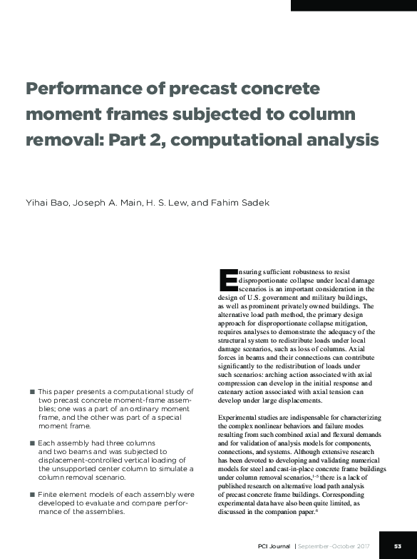 (PDF) Performance of Precast Concrete Moment Frames Subjected to Column ...