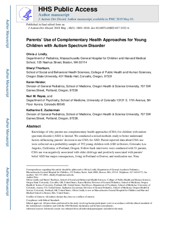 (PDF) Parents' Use of Complementary Health Approaches for Young ...