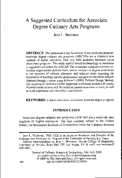 (PDF) A Suggested Curriculum for Associate Degree Culinary Arts Programs