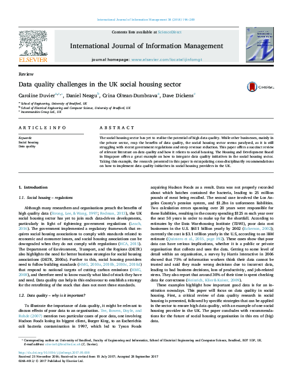 (PDF) Data quality challenges in the UK social housing sector