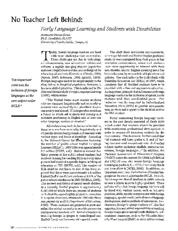 (PDF) No Teacher Left Behind: Early Language Learning and Students with ...