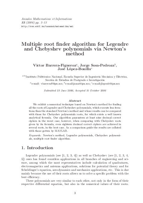 (PDF) Multiple root ﬁnder algorithm for Legendre and Chebyshev ...
