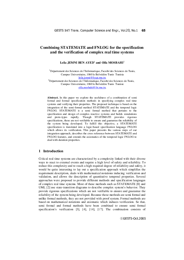 (PDF) Combining STATEMATE and FNLOG for the specification and the ...