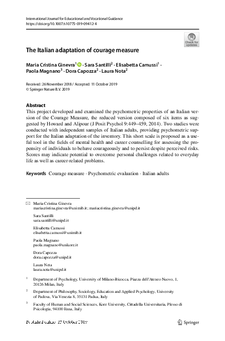 (PDF) The Italian adaptation of courage measure