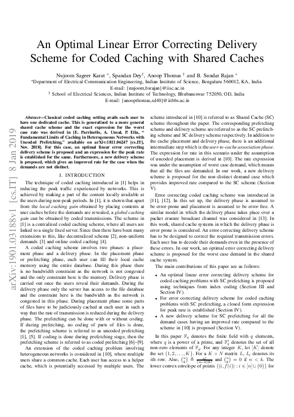 (PDF) An Optimal Linear Error Correcting Delivery Scheme for Coded ...