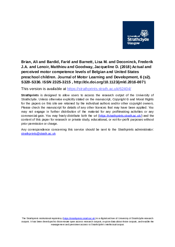 (PDF) Actual and Perceived Motor Competence Levels of Belgian and ...