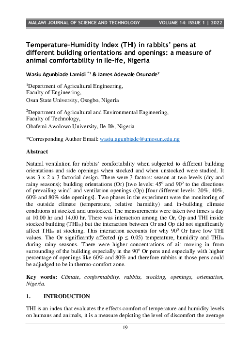 (PDF) Temperature-Humidity Index (THI) in rabbits' pens at different ...