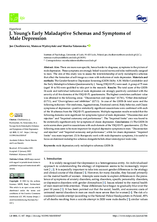 (PDF) J. Young’s Early Maladaptive Schemas and Symptoms of Male Depression