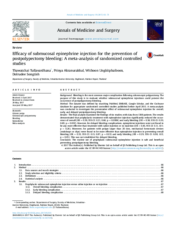 (PDF) Efficacy of submucosal epinephrine injection for the prevention ...