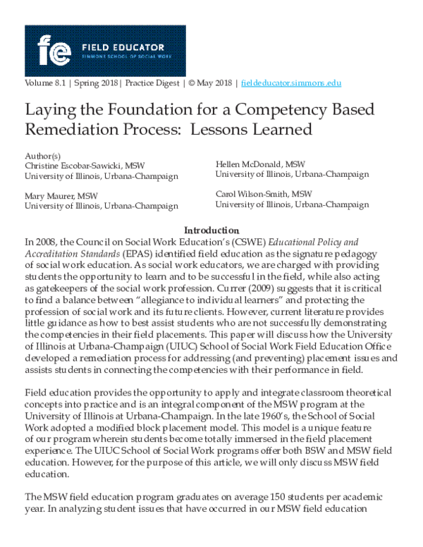 (PDF) Laying the Foundation for a Competency Based Remediation Process ...