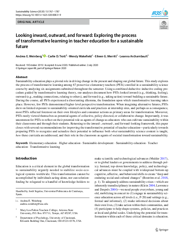 (PDF) Looking inward, outward, and forward: Exploring the process of ...