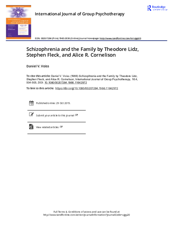 (PDF) Schizophrenia and the Family by Theodore Lidz, Stephen Fleck, and ...