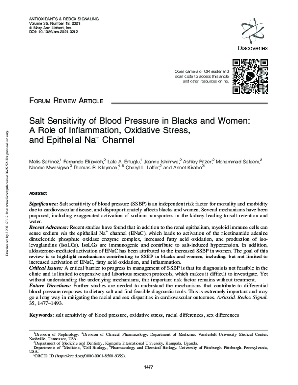 (PDF) Salt Sensitivity of Blood Pressure in Blacks and Women: A Role of ...