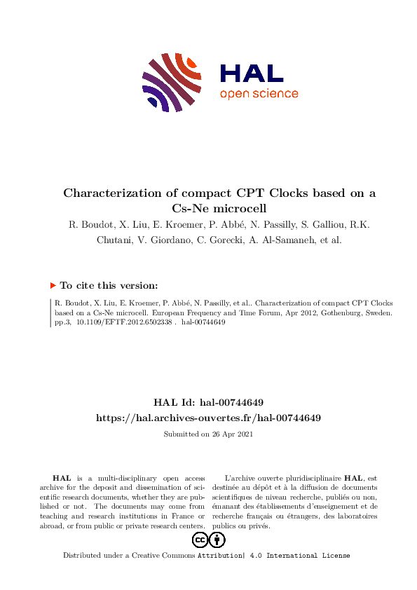 (PDF) Characterization of compact CPT clocks based on a Cs-Ne microcell