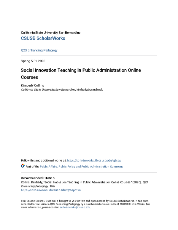 (PDF) Social Innovation Teaching in Public Administration Online Courses