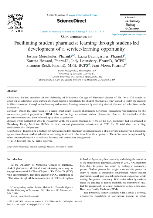 (PDF) Facilitating student pharmacist learning through student-led ...