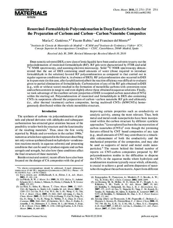 (PDF) ResorcinolFormaldehyde Polycondensation in Deep Eutectic