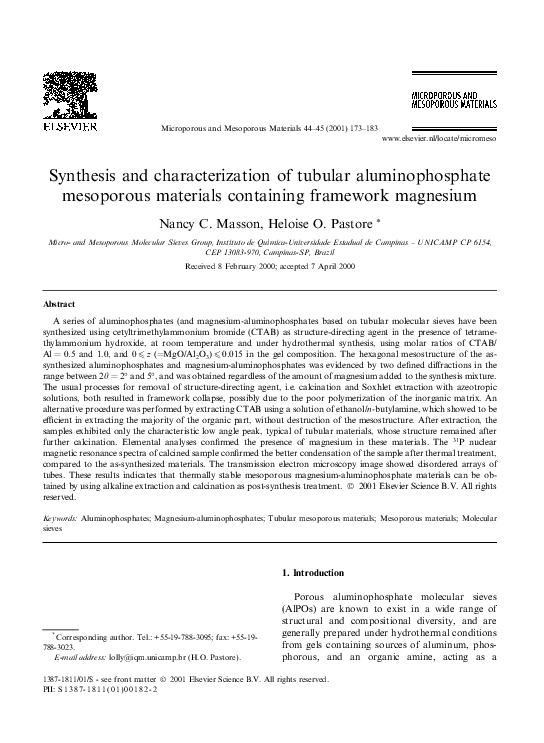 (PDF) Synthesis and characterization of tubular aluminophosphate ...