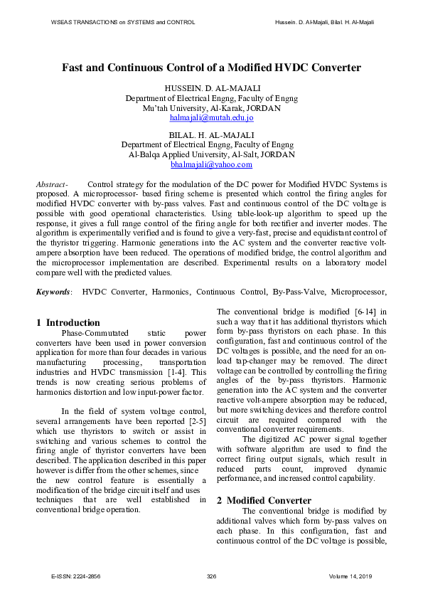 (PDF) Fast and Continuous Control of a Modified HVDC Converter