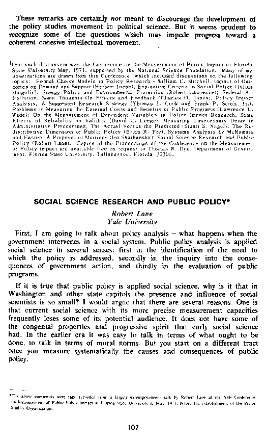(PDF) Social Science Research and Public Policy*