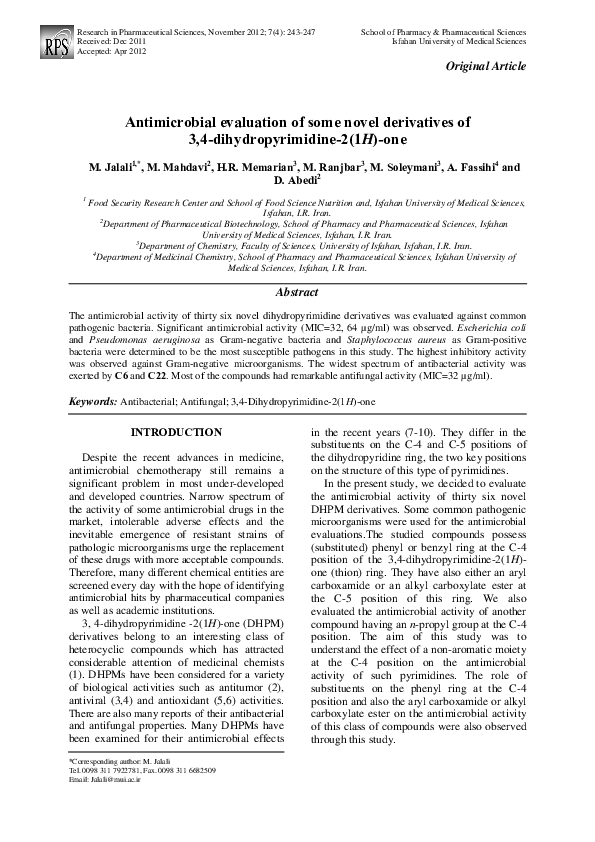 (PDF) Antimicrobial evaluation of some novel derivatives of 3,4 ...