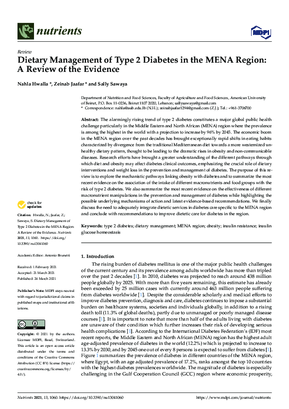 (PDF) Dietary Management of Type 2 Diabetes in the MENA Region: A ...
