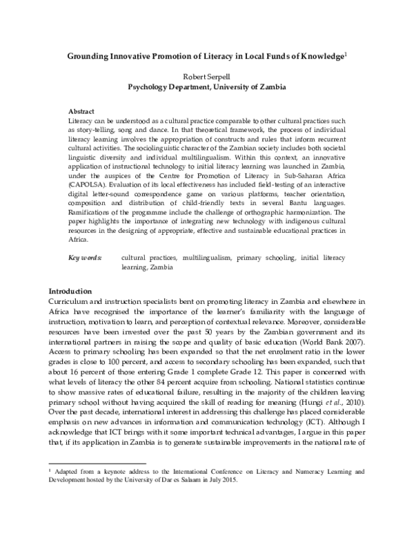 (PDF) Grounding Innovative Promotion of Literacy in Local Funds of ...