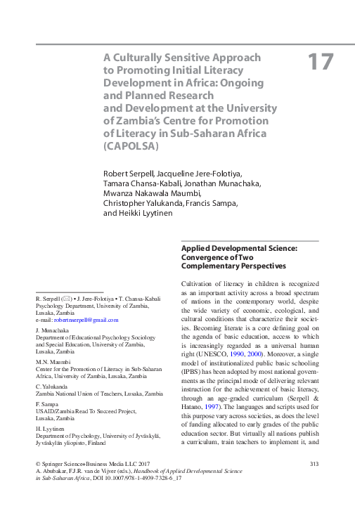 (PDF) A Culturally Sensitive Approach to Promoting Initial Literacy ...