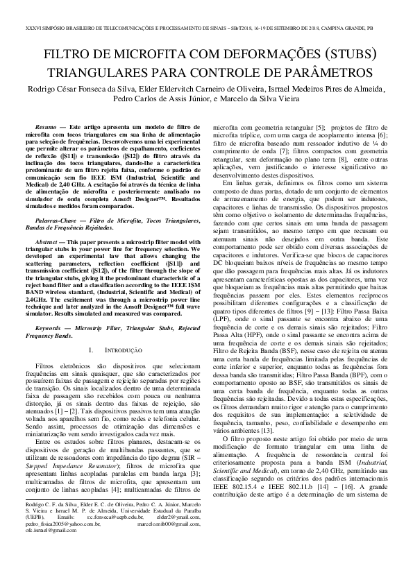 Filtro De Microfita Com Deformações ( Stubs ) Triangulares Para ...
