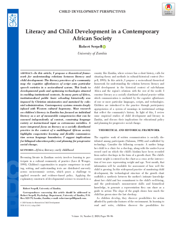 (PDF) Literacy and Child Development in a Contemporary African Society