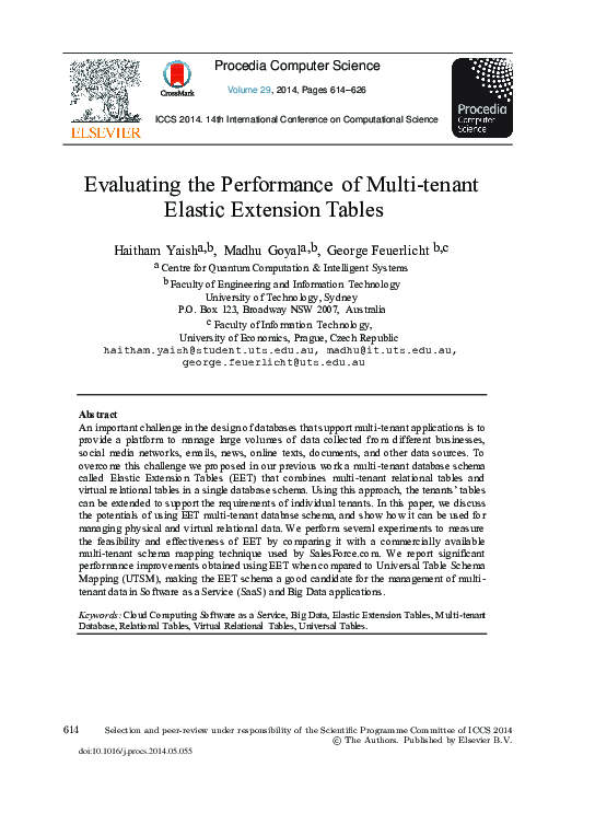 (PDF) Evaluating the Performance of Multi-tenant Elastic Extension Tables