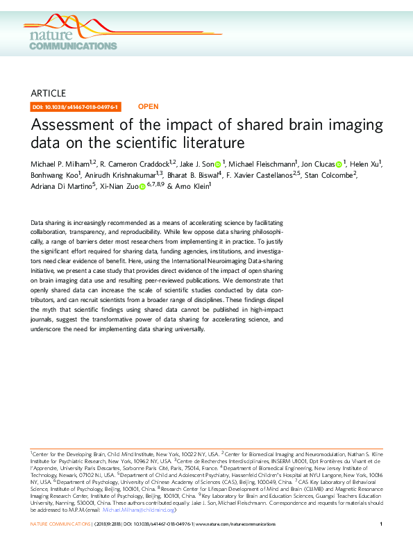 (PDF) Assessment of the impact of shared brain imaging data on the ...