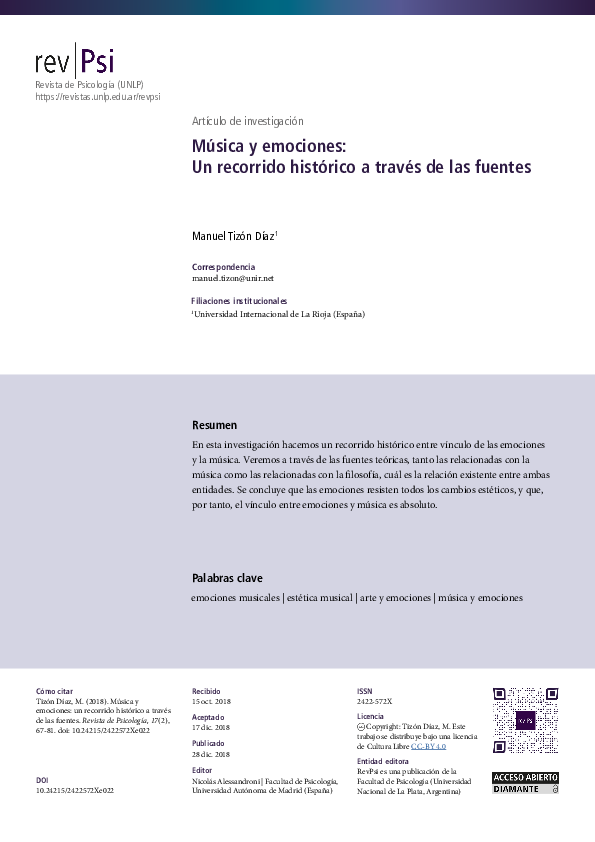 (PDF) Música y emociones: un recorrido histórico a través de las fuentes