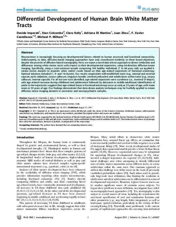 (PDF) Differential Development of Human Brain White Matter Tracts