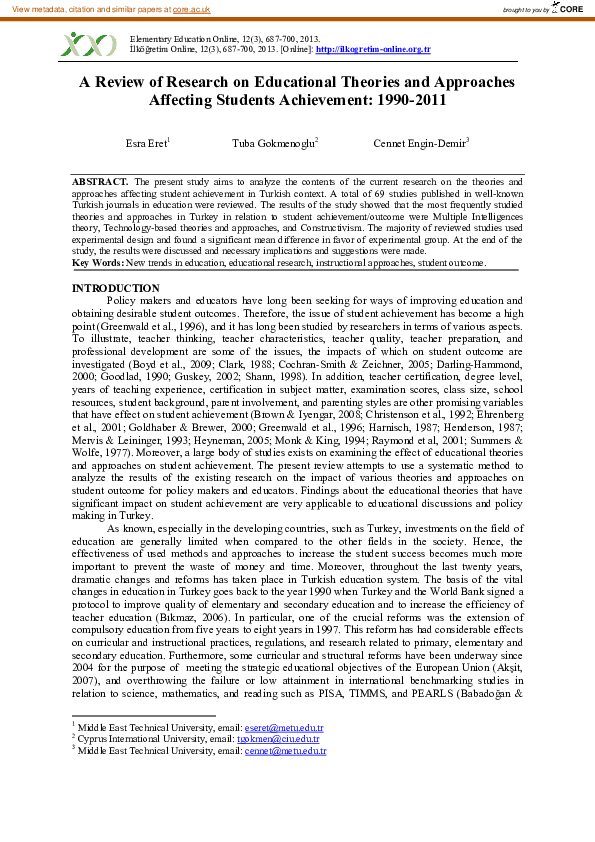 (PDF) A Review of Research on Educational Theories and Approaches ...